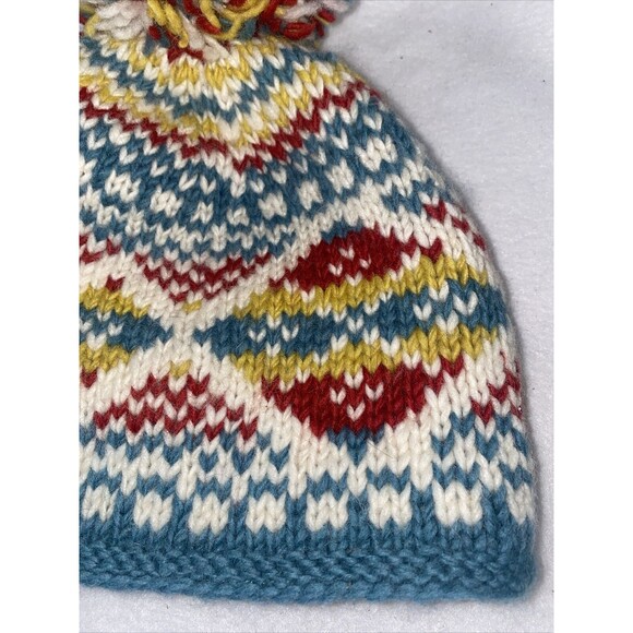 ERIN KNITWEAR Ireland wool beanie hat Vintage Fair Aisle nordic Fleece Puff - Picture 3 of 6